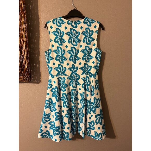 Diane von Furstenberg Textured Cotton Blue White A Line Dress 6 New - Picture 6 of 8
